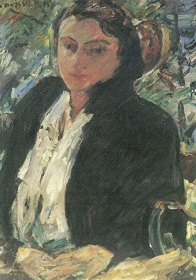 Lovis Corinth Portrat Charlotte Corinth in gruner Samtjacke oil painting image